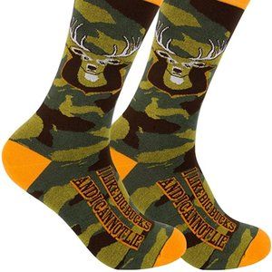 Fun Hunting Themed Novelty Socks Camo "I Like Big Bucks and I Cannot Lie"